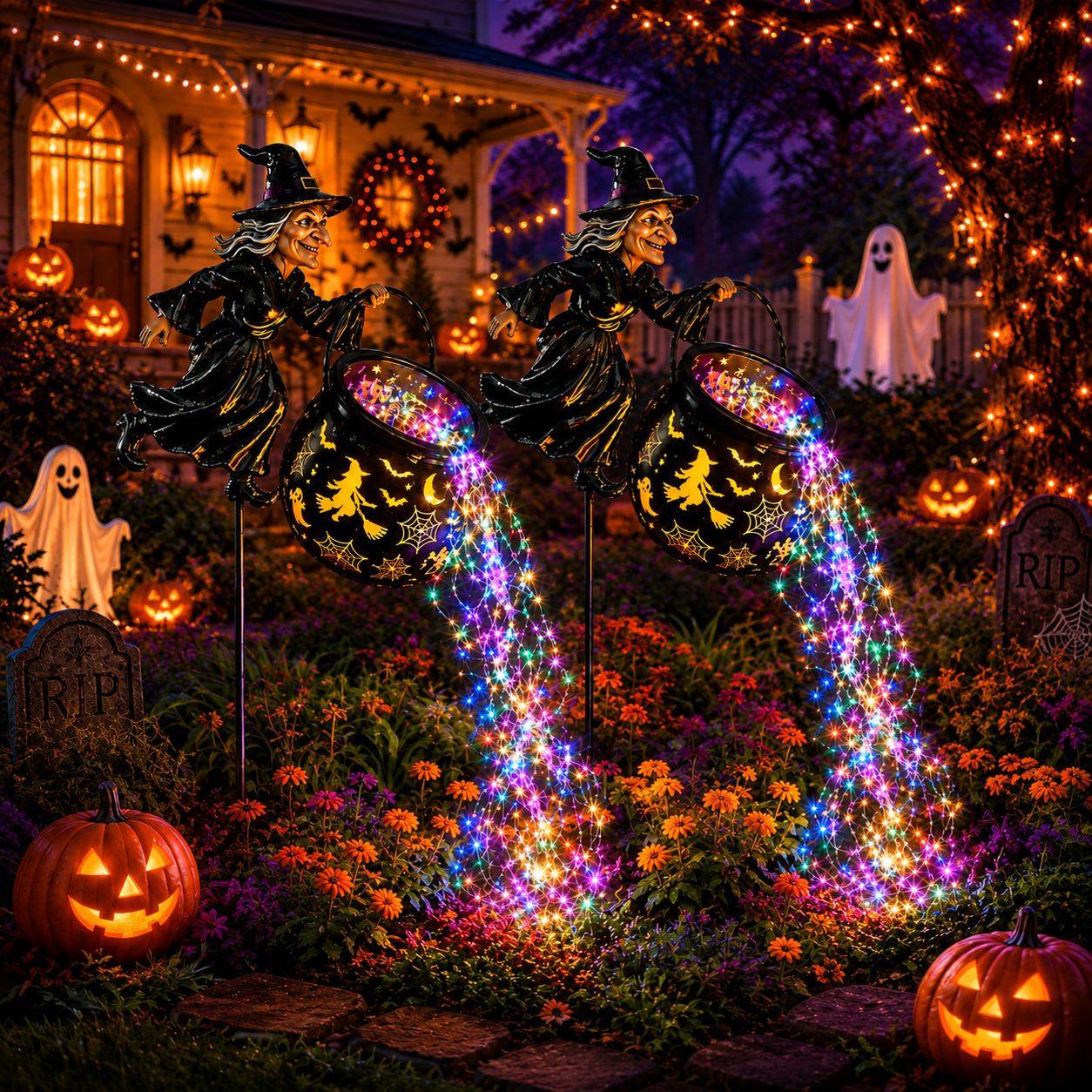 Witch’s Magic Cauldron Waterfall Lights – Halloween Garden Decor