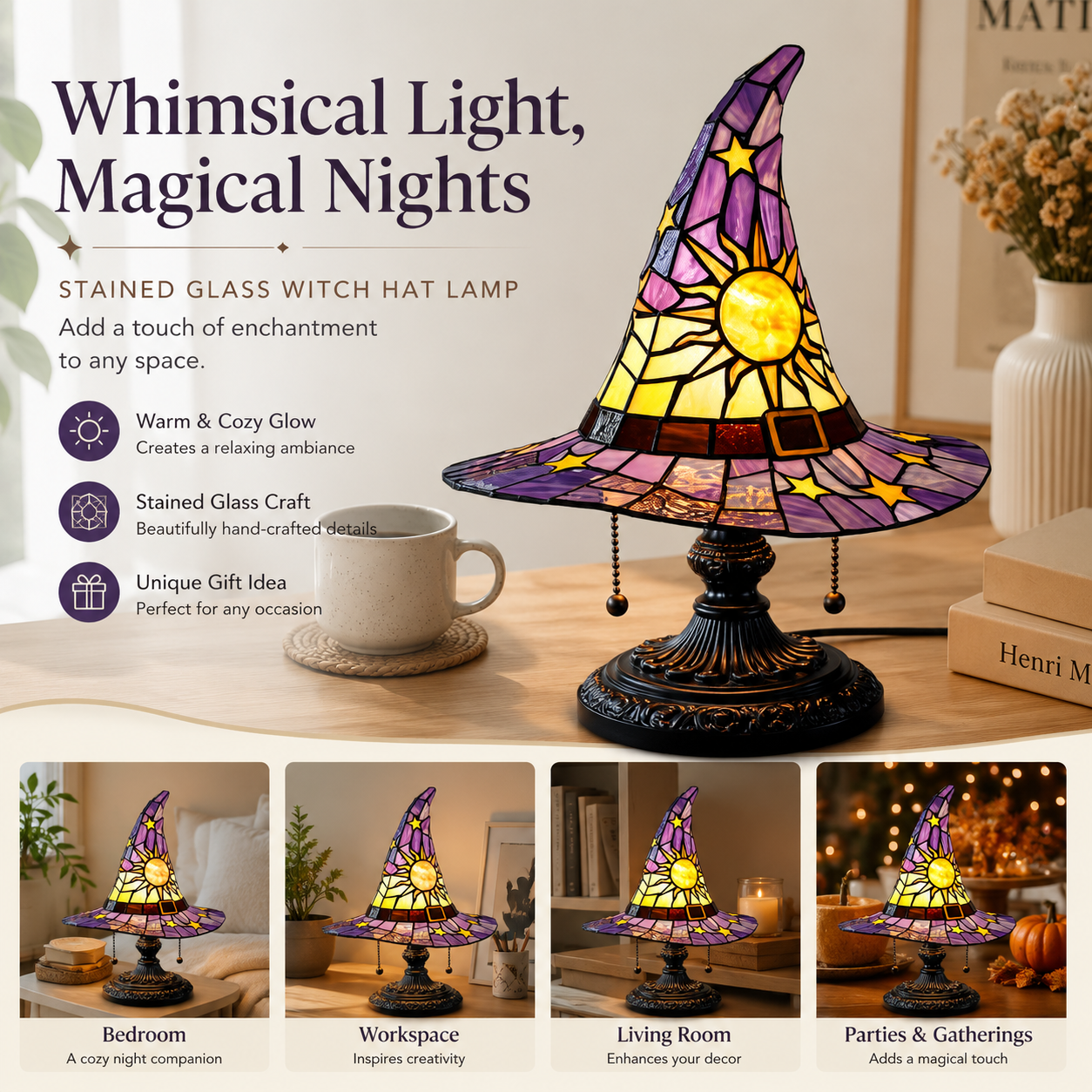 The Enchanted Witch™ Stained Glass-Style Lamp
