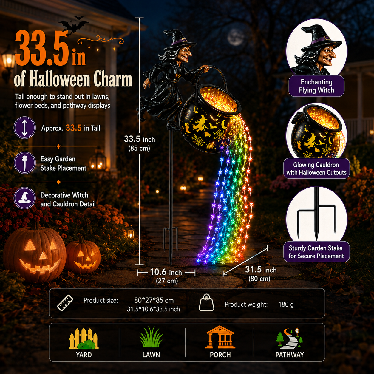 Witch’s Magic Cauldron Waterfall Lights – Halloween Garden Decor