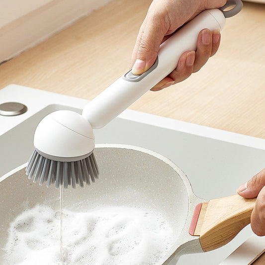 Kitchen long-handled rotating cleaning brushes